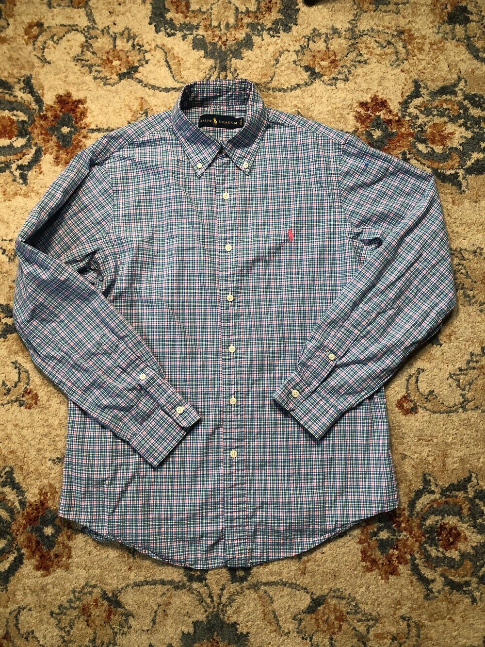Ralph Lauren Shirt Mens Medium Multicolor Indian Madras Colorful Plaid Pony